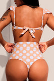 white dots Vintage Floral Versatile Bandeau Bikini High Waist Swimsuit  LC410559-1