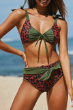 Leopard Patchwork Lace Up Two Piece Bikini Set