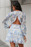 White White/Sky Blue/Green Ruffle Detailing Open Back Floral Dress LC220829-1