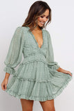 Green White/Sky Blue/Green Ruffle Detailing Open Back Floral Dress LC220829-9