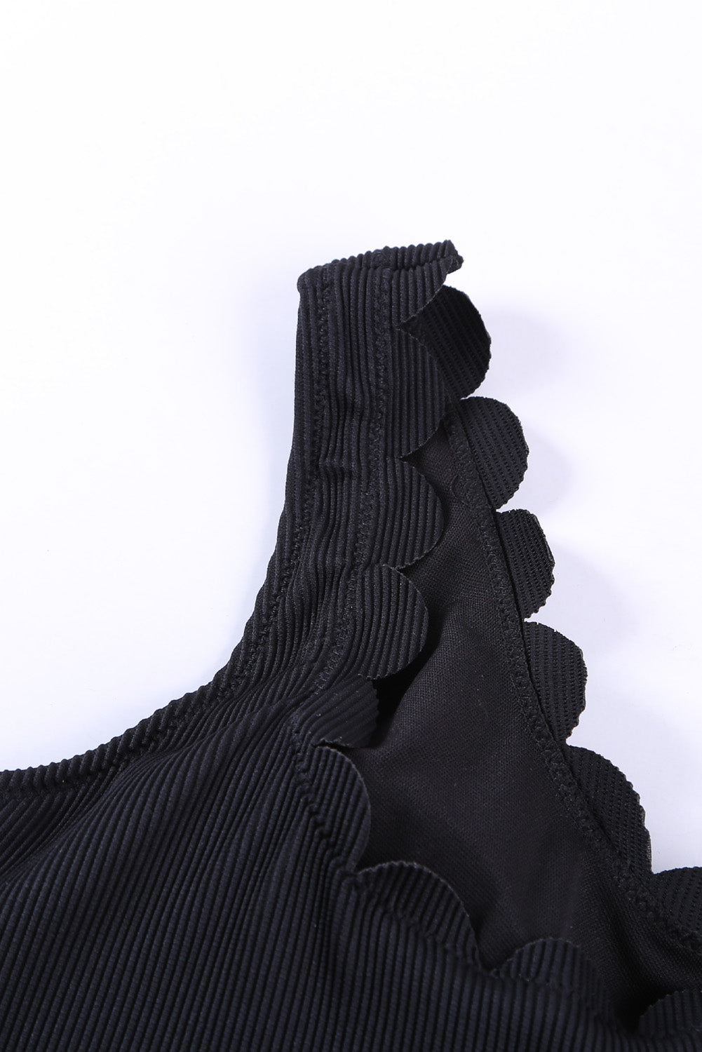 Black White/Black/Blue/Yellow Scalloped Low Neck Ribbed Bikini Set LC43344-2