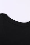 Black Black/Green/Gray/Orange Oversized Mineral Wash Cotton Blend V Neck Short Sleeves Top LC2522497-2
