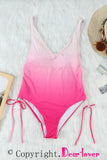 Pink Sky Blue/Purple/Pink Ombre Drawstring Ruched Sides Backless Monokini LC44261-10