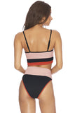 Apricot White/Black/Pink/Apricot Spaghetti Straps Colorblock Ribbed High Waist Bikini LC43339-18