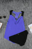 Blue Black/Turquoise/Purple Cowl Neck Splicing Tank and Panty Tankini Set LC411477-5