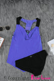 Blue Black/Turquoise/Purple Cowl Neck Splicing Tank and Panty Tankini Set LC411477-5