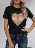Black Women's T-shirts Print Short Sleeve Round Neck Daily T-shirt LC2524684-2