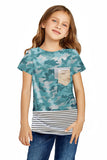 Green Green Camo/Gray/Orange/Leopard Print Splicing Stripes Girls’ T-shirt TZ25176-9