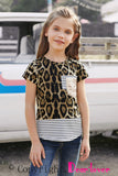 Leopard Green Camo/Gray/Orange/Leopard Print Splicing Stripes Girls’ T-shirt TZ25176-20