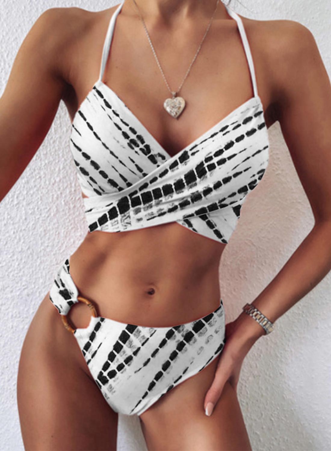 White Women's Bikinis Mid Waist Multicolor Sleeveless Adjustable Spaghetti Padded Beach Bikini LC431010-1