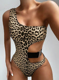 Leopard Women's Swimsuits Leopard Multicolor Padded One Shoulder Sleeveless Adjustable Wire-free Belt Sexy One-piece Suit LC44796-20