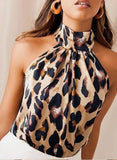 Women's Tank Tops Leopard Cold Shoulder Sleeveless Halter Summer Daily Date Sexy Tops