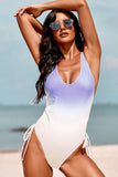 Purple Sky Blue/Purple/Pink Ombre Drawstring Ruched Sides Backless Monokini LC44261-8