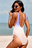 Purple Sky Blue/Purple/Pink Ombre Drawstring Ruched Sides Backless Monokini LC44261-8