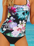 Multicolor Women's Tankinis Suit Floral Padded Knot Mid Waist Halter Sleeveless Adjustable Wire-free Casual Beach Suit LC412400-22