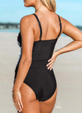 Black Women's One-Piece Swimsuits Floral Sleeveless Padded Spaghetti Casual One-Piece Swimsuit LC44810-2