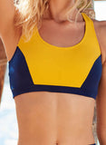Yellow Women's Bikinis Color Block Mid Waist Sleeveless U Neck Padded Unadjustable Wire-free Beach Casual Bikini Suit LC431017-7