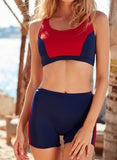 Women's Bikinis Color Block Mid Waist Sleeveless U Neck Padded Unadjustable Wire-free Beach Casual Bikini Suit