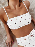 White Women's Bikini Sets Knot Heart-shaped Mid Waist Sleeveless Adjustable Spaghetti Padded Beach Two-piece Bikini Set LC431053-1