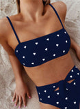 Blue Women's Bikini Sets Knot Heart-shaped Mid Waist Sleeveless Adjustable Spaghetti Padded Beach Two-piece Bikini Set LC431053-5