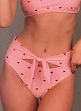 Pink Women's Bikini Sets Knot Heart-shaped Mid Waist Sleeveless Adjustable Spaghetti Padded Beach Two-piece Bikini Set LC431053-10
