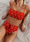 Red Women's Bikini Sets Knot Heart-shaped Mid Waist Sleeveless Adjustable Spaghetti Padded Beach Two-piece Bikini Set LC431053-3