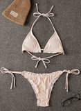 Apricot Women's Bikinis Solid Sleeveless Adjustable Halter Padded Ruffle Beach Vacation Sexy Bikini LC431093-18