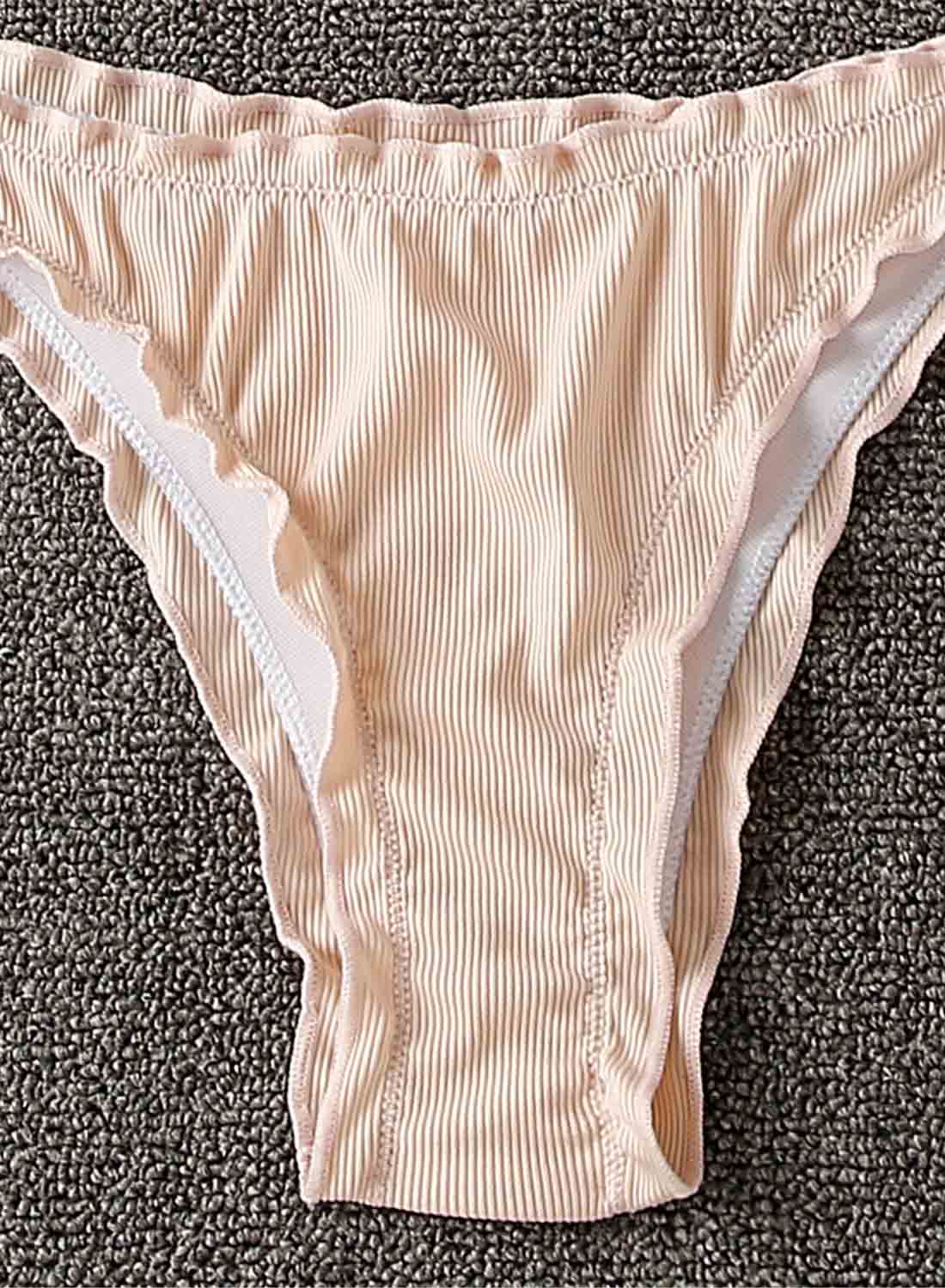 Apricot Women's Bikinis Solid Sleeveless Adjustable Halter Padded Ruffle Beach Vacation Sexy Bikini LC431093-18