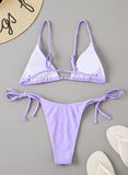 Purple Women's Bikinis Floral Sleeveless Adjustable Spaghetti Padded Knot Vacation Sexy Beach Bikini LC431094-8