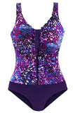 Purple Floral/Dotted Print Ruffles One-piece Swimsuit LC44839-8