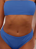 Blue Women's Bikinis Solid Sleeveless Unadjustable Off Shoulder Padded Vacation Sexy Bikini LC431098-5