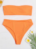 Orange Women's Bikinis Solid Sleeveless Unadjustable Off Shoulder Padded Vacation Sexy Bikini LC431098-14