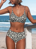 Women's Bikinis Leopard Sleeveless Unadjustable Wire-free U Neck Padded Twisted Vacation Sexy Bikini