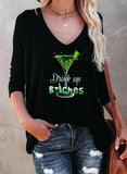 Black Women's Pullovers Color Block Letter Long Sleeve V Neck Casual Cut-out Pullover LC2517335-2