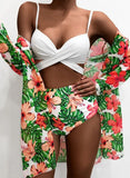 Green Women's Bikinis Suit Floral Sleeveless Spaghetti Wire-free Vacation Sexy Bikini With Cover-ups LC412490-9