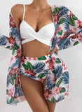 Women's Bikinis Suit Floral Sleeveless Spaghetti Wire-free Vacation Sexy Bikini With Cover-ups
