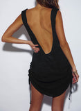 Black Women's Dress Solid Shift U Neck Sleeveless Drawstring Summer Daily Casual Mini Dress LC225504-2
