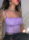 Purple Women's Cami Tops Solid Spaghetti Ruffle Cropped Top LC2561583-8