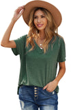 Green Black/Green/Gray/Orange Oversized Mineral Wash Cotton Blend V Neck Short Sleeves Top LC2522497-9
