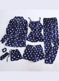 Blue Women's Loungewear Sets Heart-shaped Long Sleeve Turn Down Collar Ankle-length Casual 4-Piece Loungewear Sets LC4511524-5