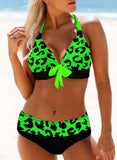 Women's Bikinis Color Block Leopard Knot Sleeveless Adjustable Spaghetti Padded Vacation Sexy Bikini