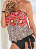Multicolor Women's Tankinis Color Block Leopard Floral Sleeveless Adjustable Wire-free Spaghetti Knot Vacation Tankini LC412540-22