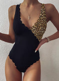 Women's Swimsuits Color Block Leopard Padded Sleeveless Unadjustable One-piece Swimsuit