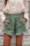 Green Black/Khaki/Green Linen Cotton Pocketed Flutter Shorts LC77241-109