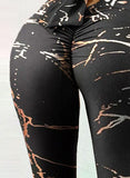 Multicolor Women's Yoga Pants Color Block Printed Bow Belt Leggings Yoga Pants LC263632-22