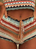 Multicolor Women's Swim Shorts Color Striped Crochet Knit Swimming Shorts LC472079-22