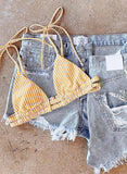 Yellow Women's Bikinis Striped Spaghetti Padded Knot Cut-out Adjustable Wire-free Bikini LC431421-7