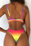 Multicolor Gradient Color Block Spaghetti Strap Bikini Swimwear LC43477-22