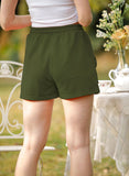 Green Women's Shorts Solid Pocket Drawstring High Waist Straight Casual Daily Shorts LC771873-9