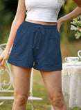Blue Women's Shorts Solid Pocket Drawstring High Waist Straight Casual Daily Shorts LC771873-5